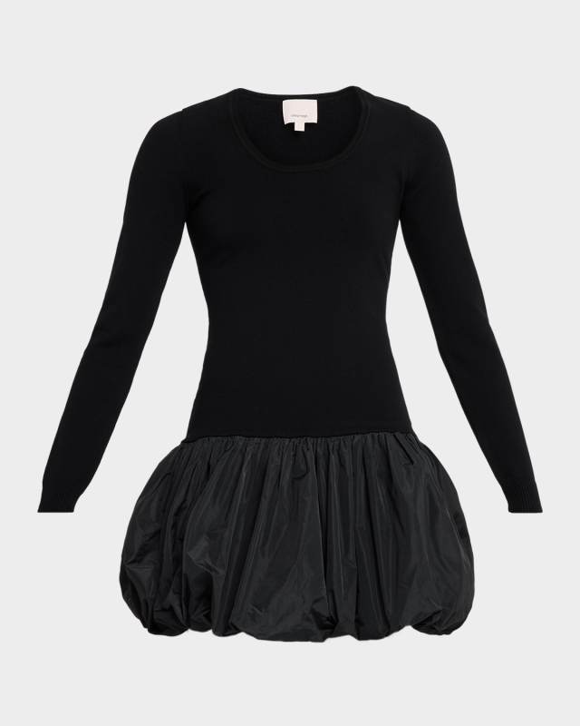 Brisa Long-Sleeve Mixed-Media Bubble Dress